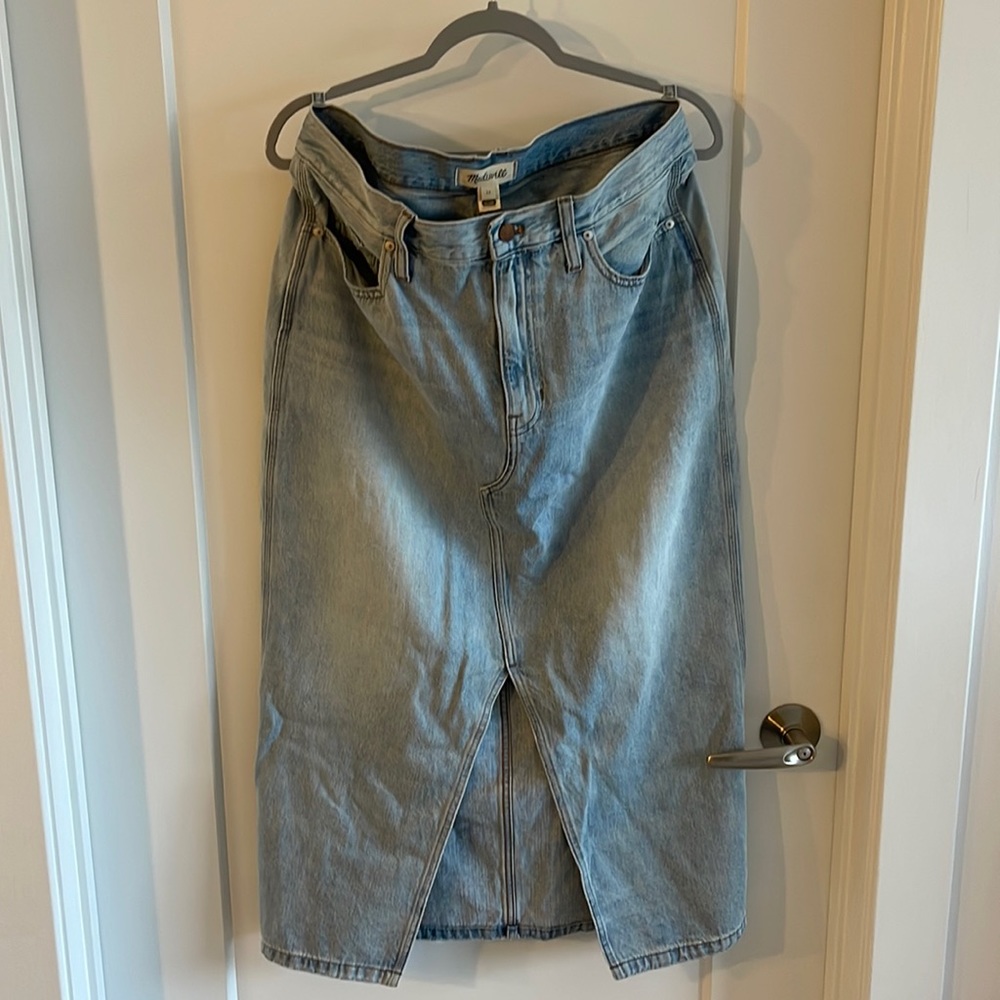 Madewell midi denim skirt with slit